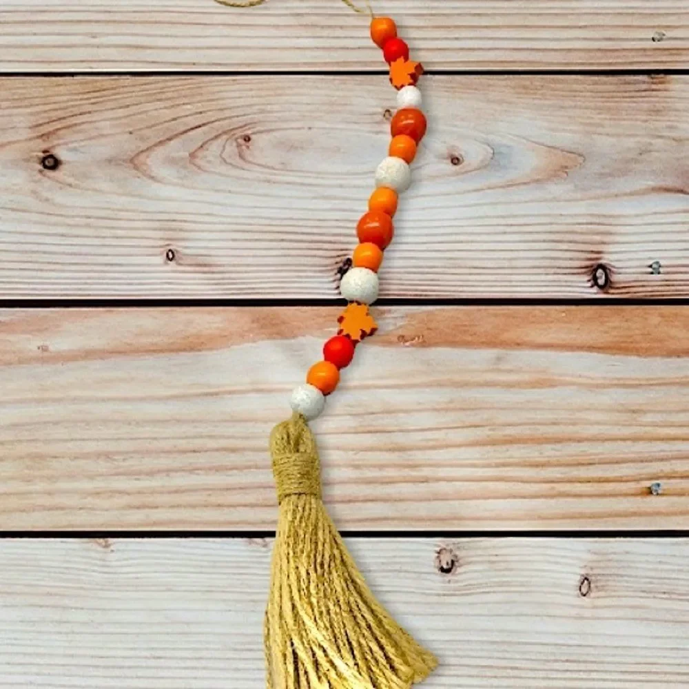 NEW Wood Bead Garland with Tassels
